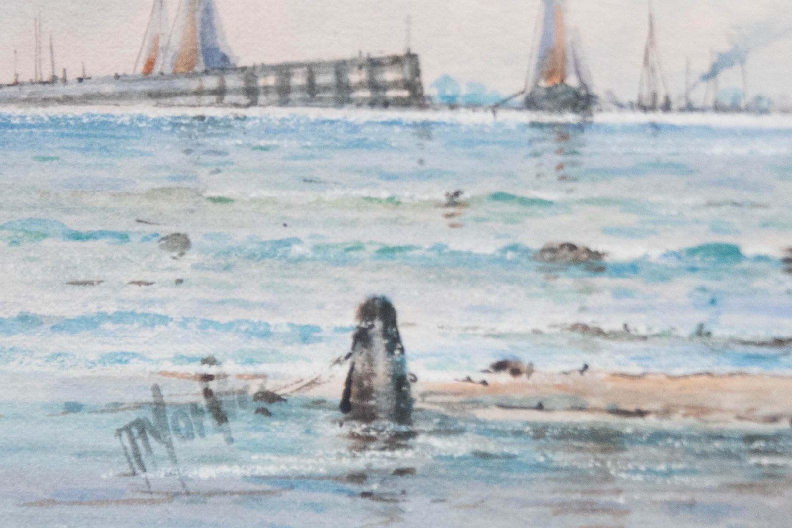 Framed Late 19th Century Watercolour Off Gorleston Pier Head photo vinterior