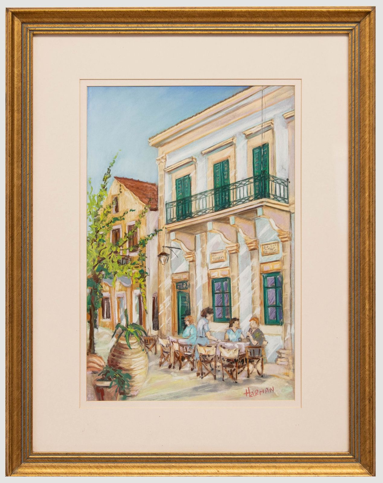 Christopher Stolworthy Framed 20th Century Pastel, Social At The Restaurant