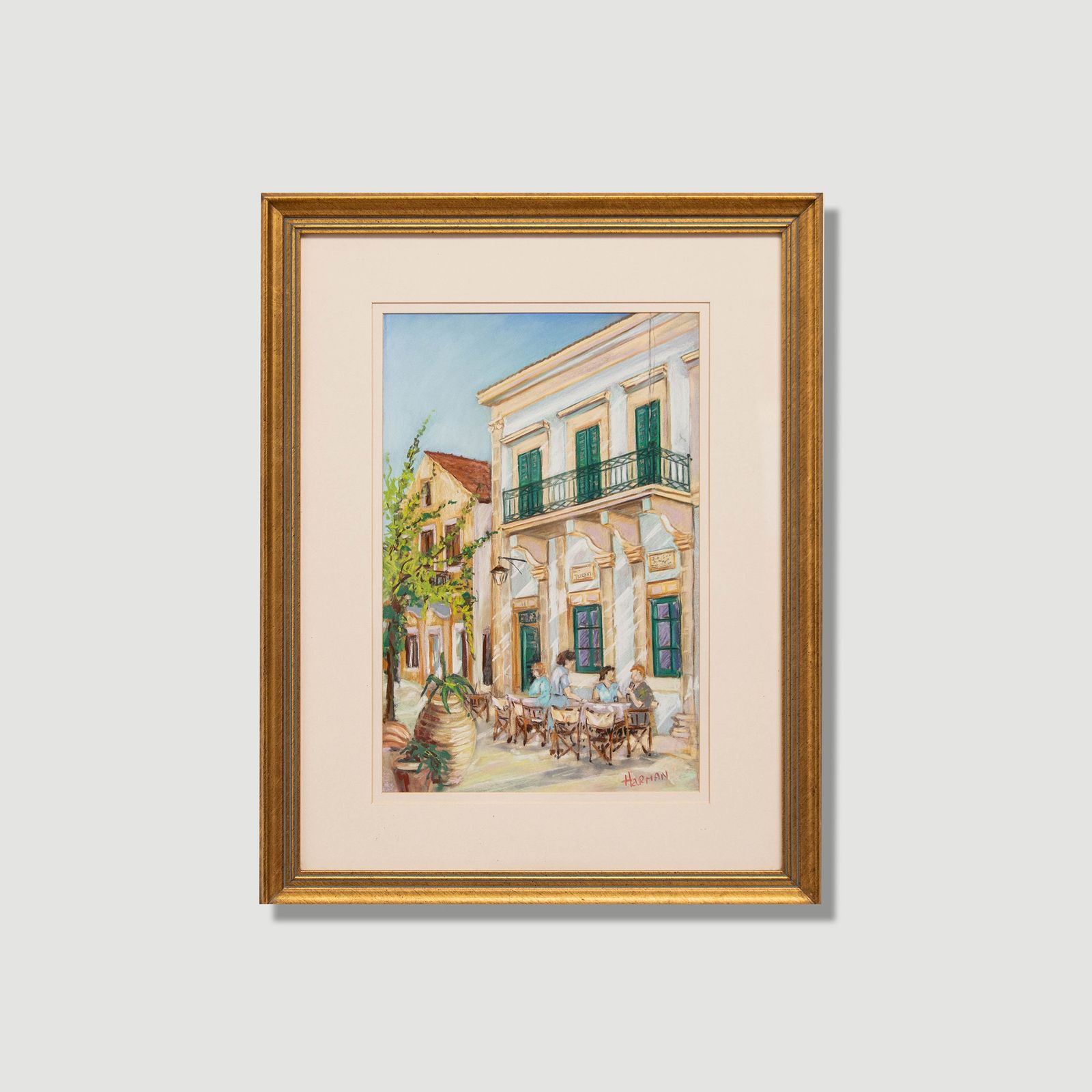 Christopher Stolworthy Framed 20th Century Pastel, Social At The Restaurant photo buy