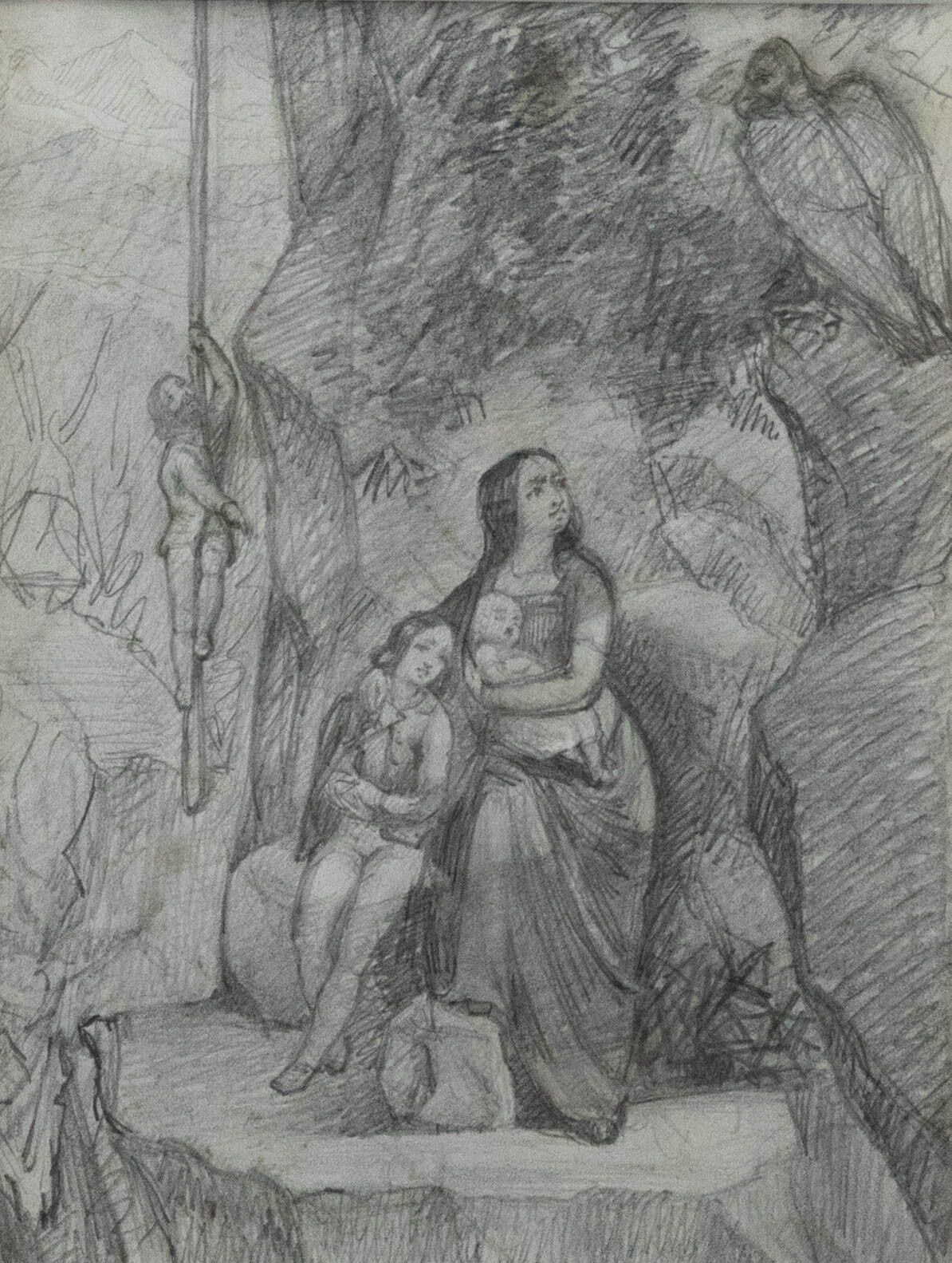 Rebecca Stanfield 19th Century Graphite Drawing, The Sheltering Family photo furniture