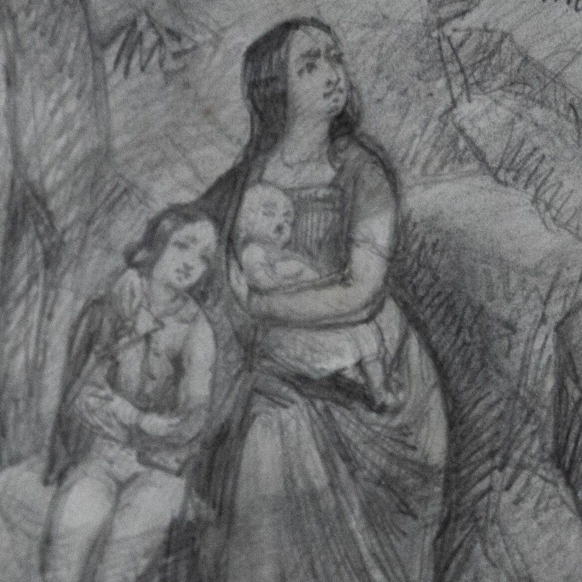 Rebecca Stanfield 19th Century Graphite Drawing, The Sheltering Family photo Art