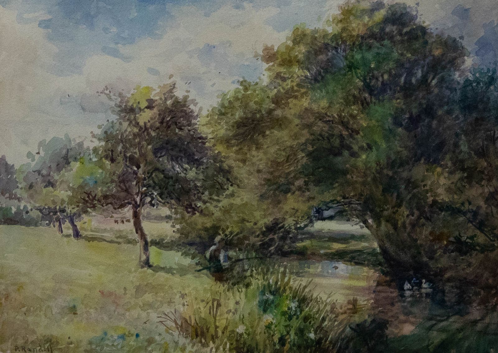 Peter Randall Framed 20th Century Watercolour, Angler On The Riverbank photo furniture