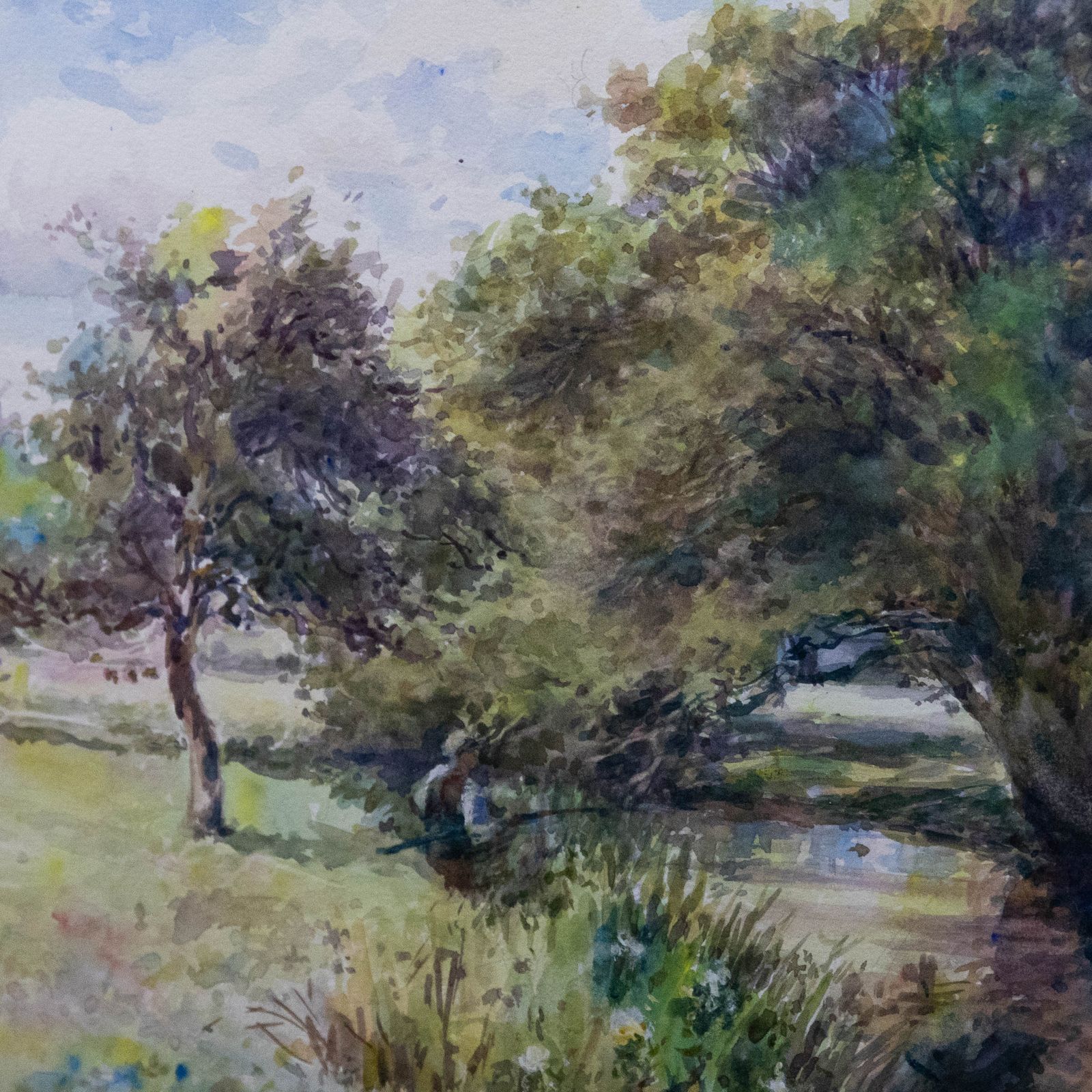 Peter Randall Framed 20th Century Watercolour, Angler On The Riverbank photo Art