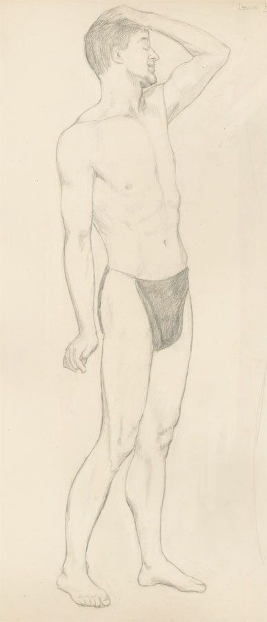 Lorna Bing (1897 1993) 1920 Graphite Drawing, Standing Male Nude