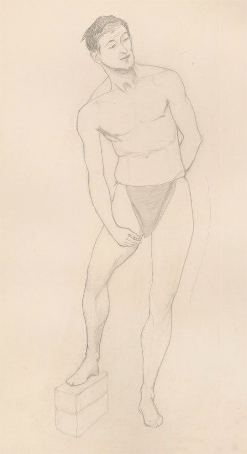 Lorna Bing (1897 1993) 1920 Graphite Drawing, Standing Male Nude
