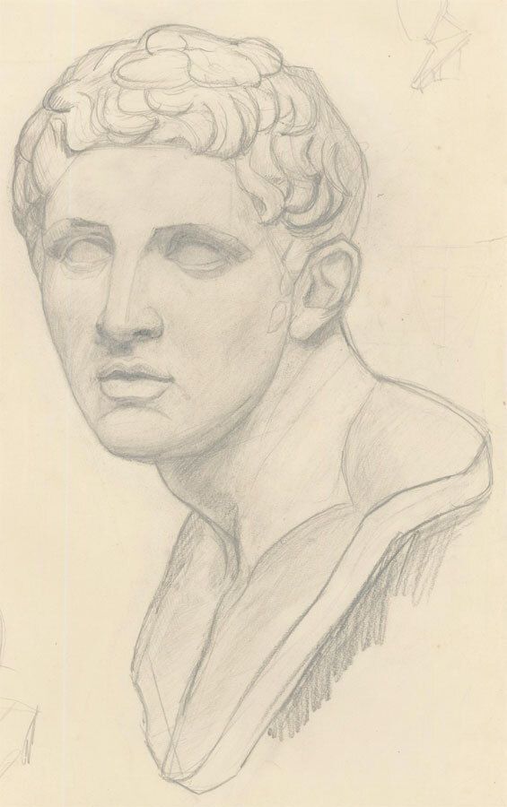 Lorna Bing (1897 1993) 1916 Graphite Drawing, Roman Bust