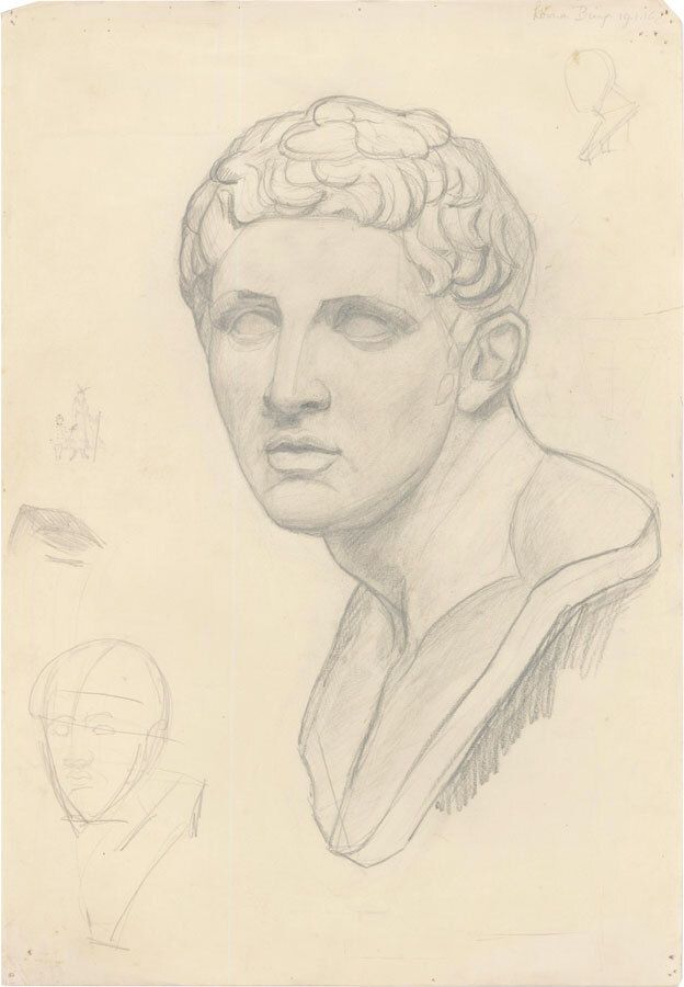 Lorna Bing (1897 1993) 1916 Graphite Drawing, Roman Bust photo furniture