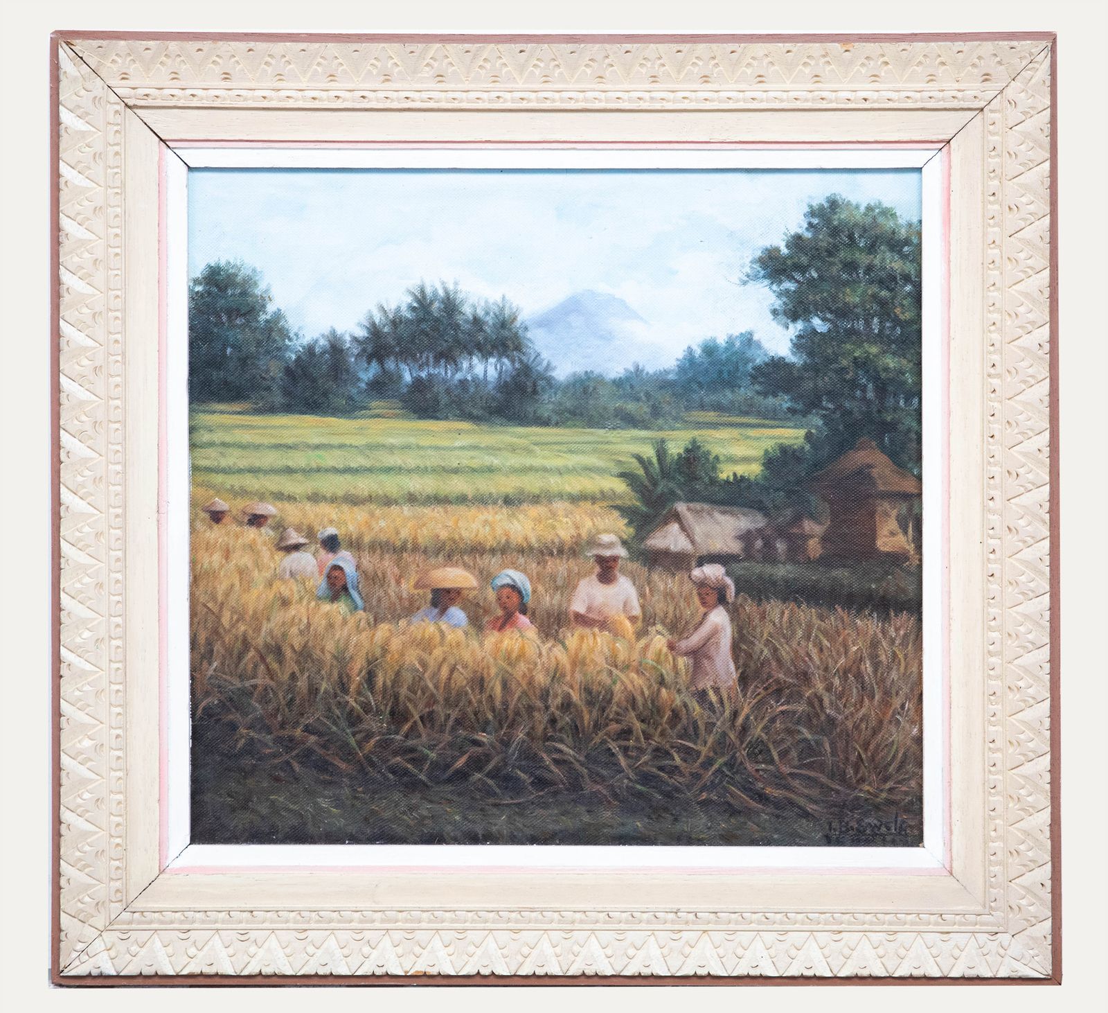 Ida Bagus Swela Framed 20th Century Oil, Working In The Field