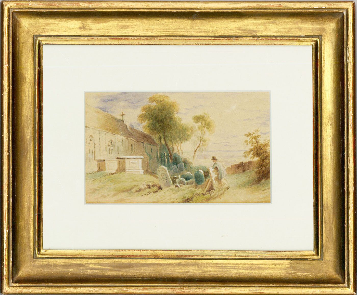 George Ely Framed 19th Century Watercolour, Church Of St Giles, Stoke Poges