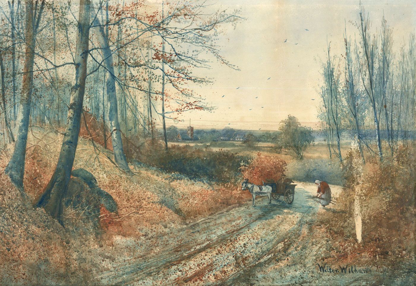 Walter Witham  Early 20th Century Watercolour, Collecting Firewood