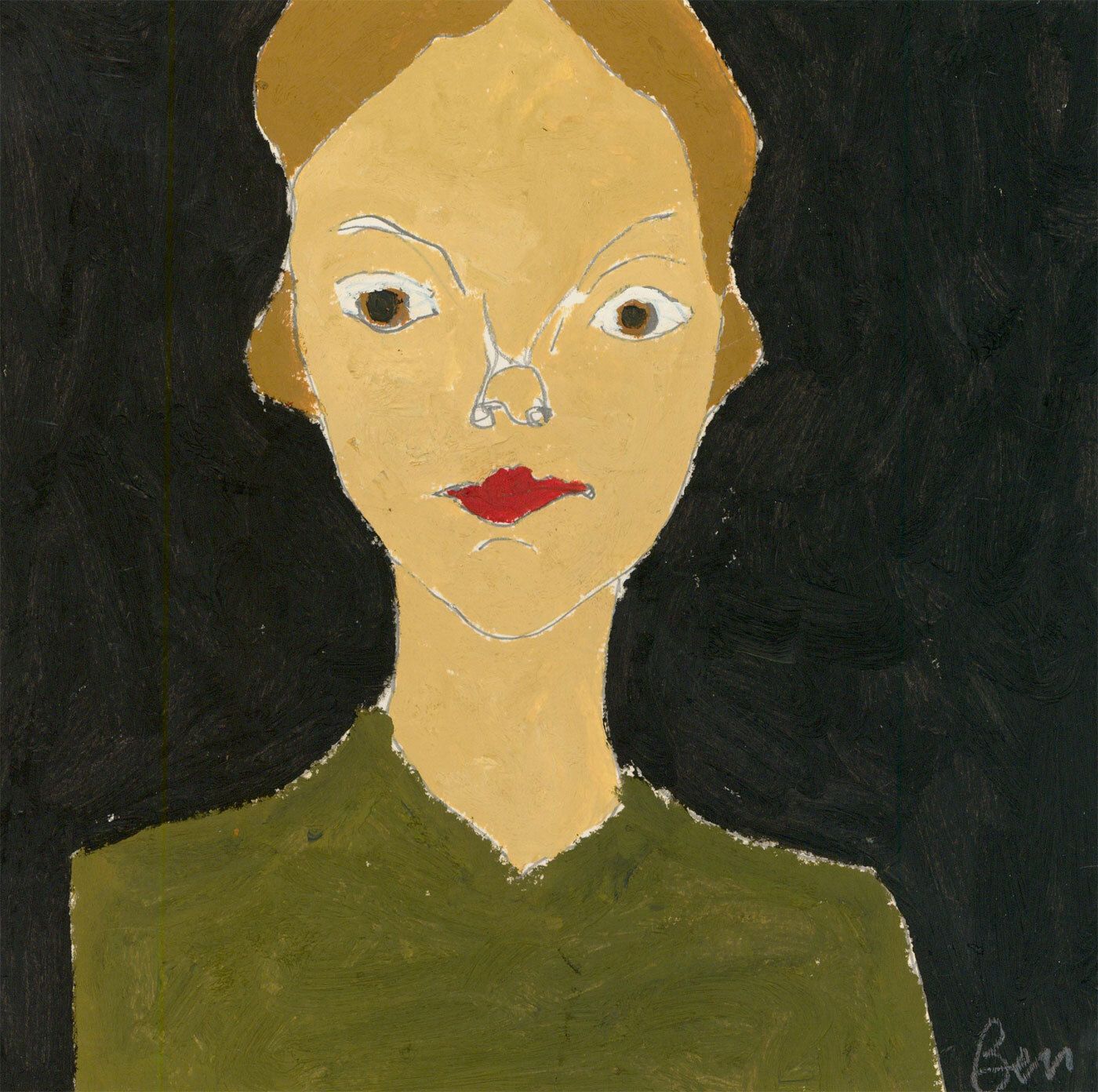 Ben Carrivick Contemporary Oil, Woman In Green With Red Lips