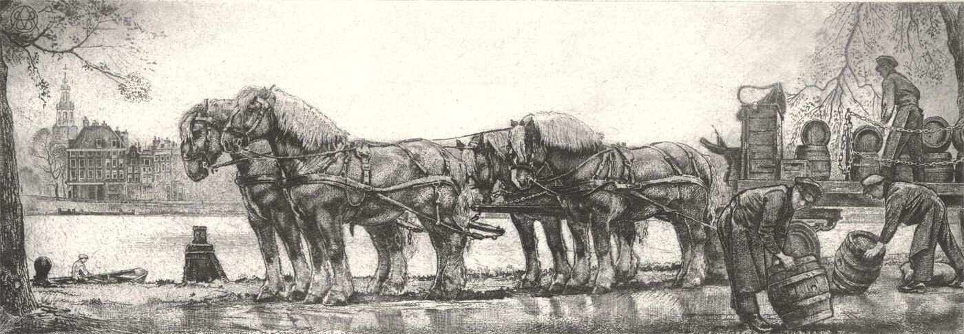 Willem G. Hofker (1902 1981) 1948 Etching, The Cart Horses