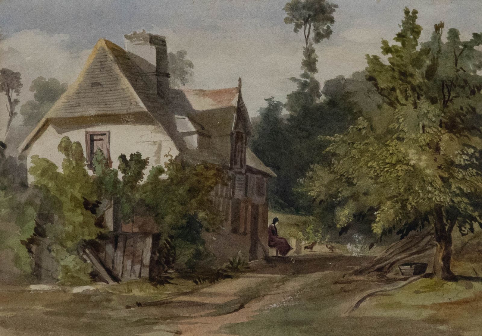 E. Worsley  1842 Watercolour, A Moment Of Contemplation photo furniture