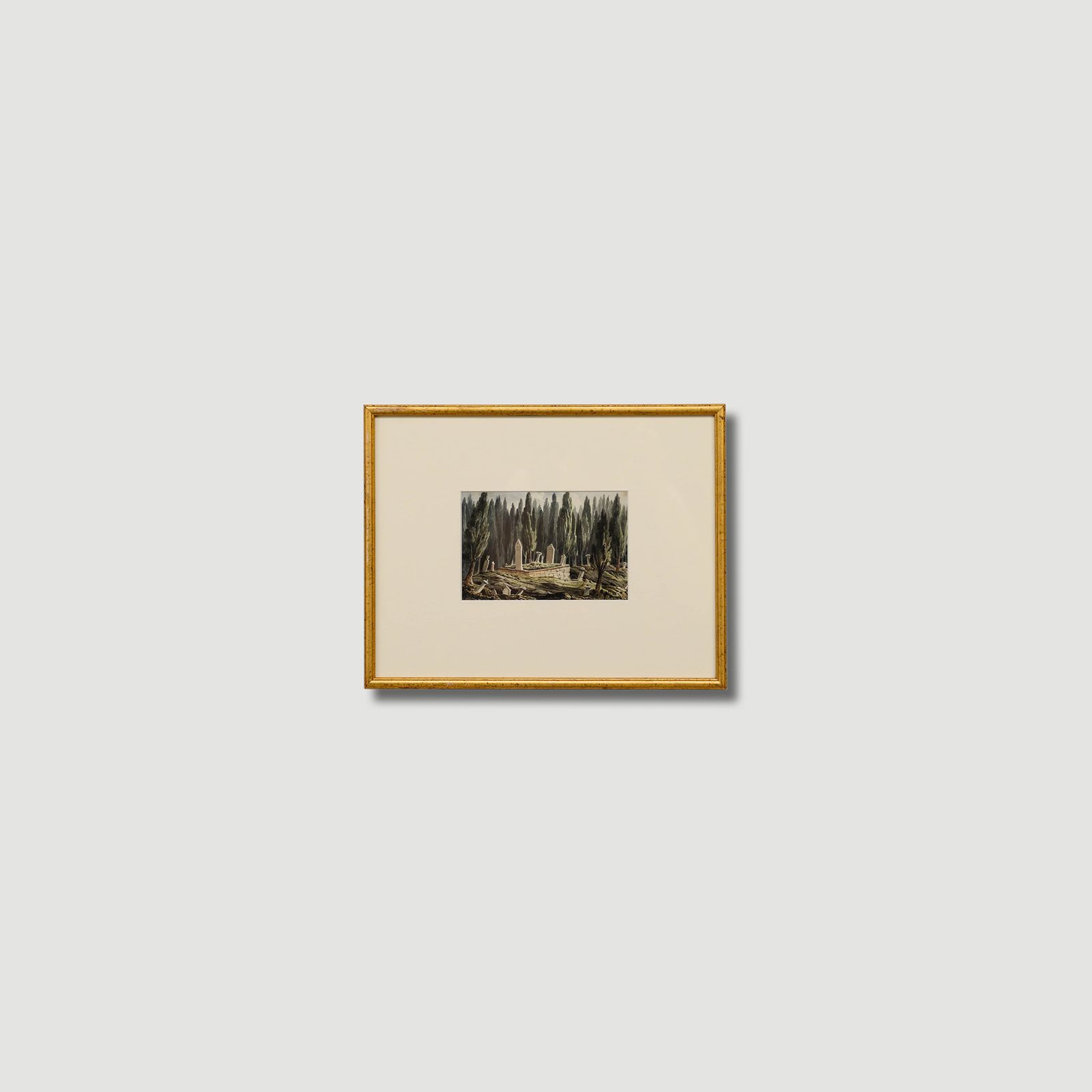 Early 20th Century Watercolour Turkish Cemetery photo vinterior