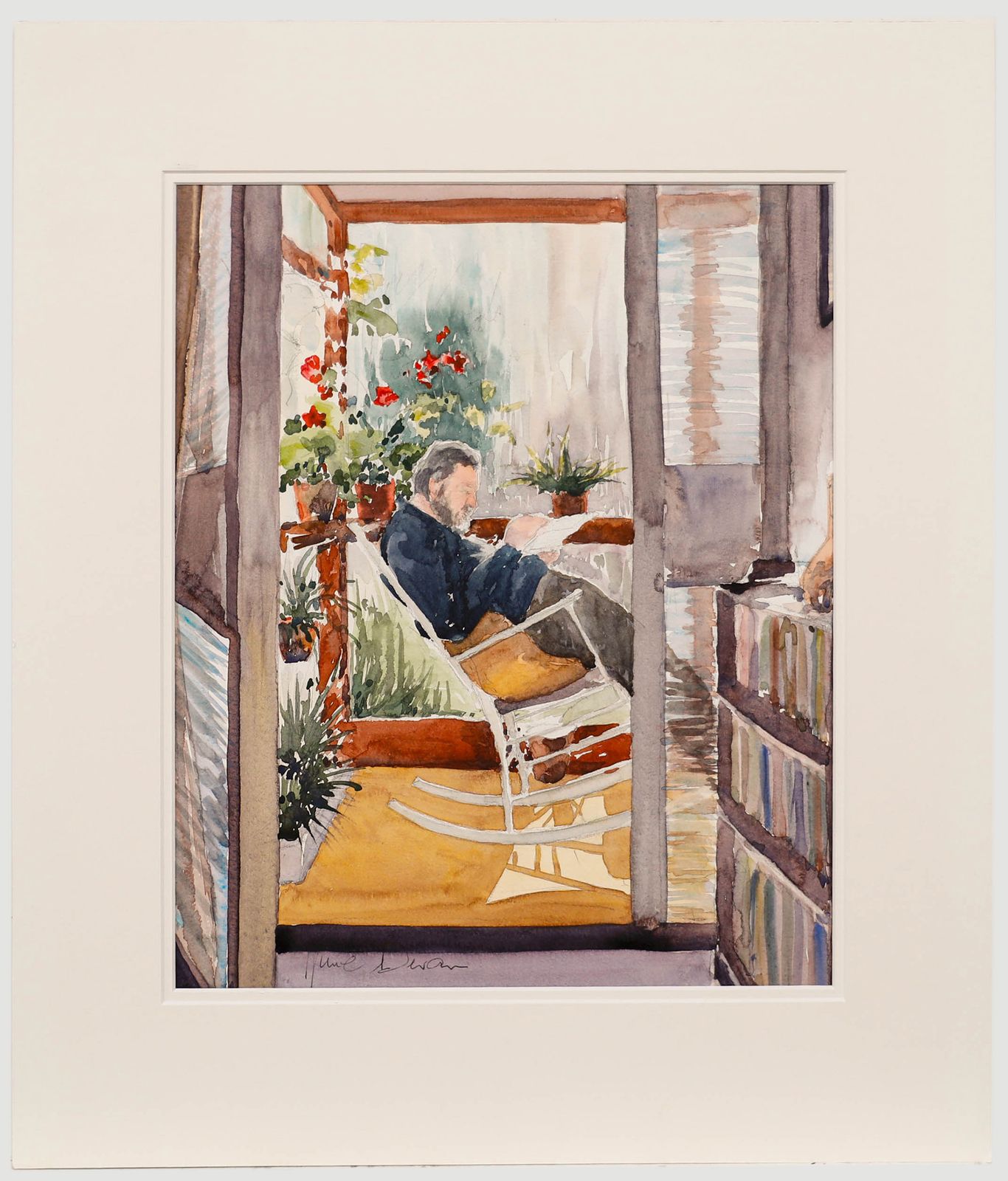 June Bevan (B.1927) 20th Century Watercolour, Ralph In Rocking Chair