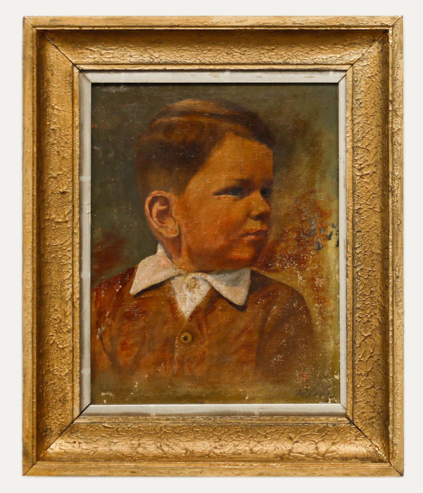 Framed Mid 20th Century Oil Portrait Of A Boy