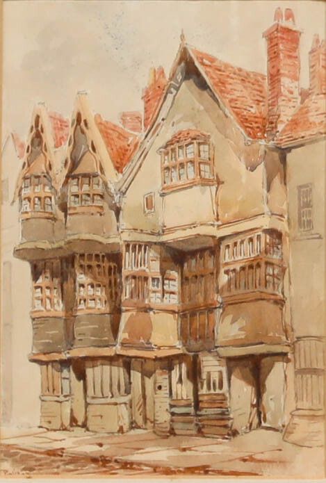 Ernest Parkman (1856 1921) Framed Watercolour, Old Houses Lewins Mead photo furniture