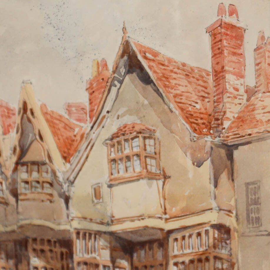 Ernest Parkman (1856 1921) Framed Watercolour, Old Houses Lewins Mead photo Art