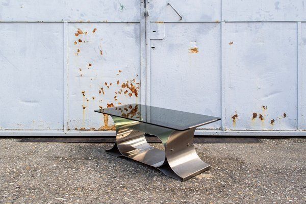 Space Age Steel And Glass Coffee Table By Franco Costalonga For Studio Tecnico Mimo Leone, 1970s