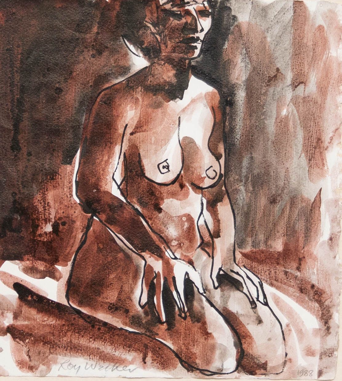 Roy Walker (1936 2001) 1988 India Ink, Kneeling Nude photo furniture