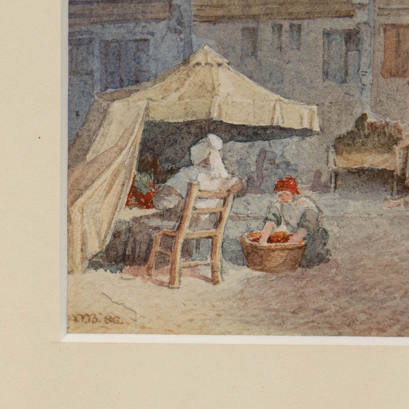 French Late 19th Century Watercolour Ambient Street With Figures photo vinterior