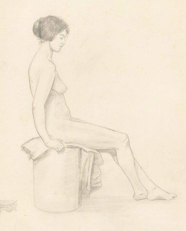 Lorna Bing (1897 1993) 1920 Graphite Drawing, Seated Female Nude
