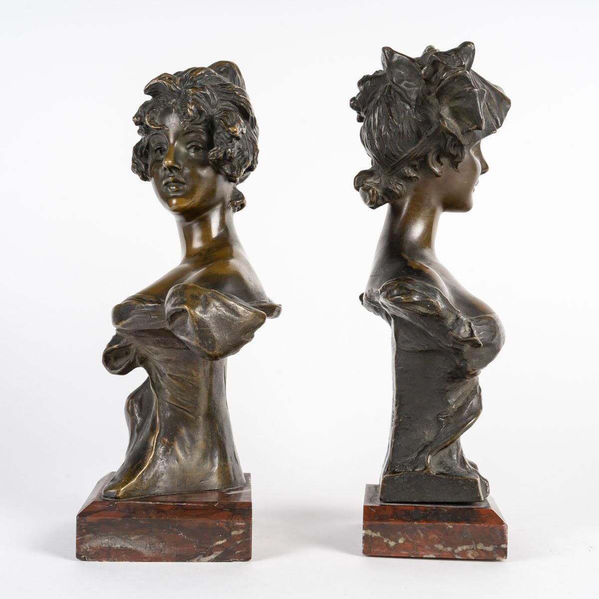 Pair Of Art Nouveau Bronze Sculptures By Van Der Straeten, Circa 1900. photo Art
