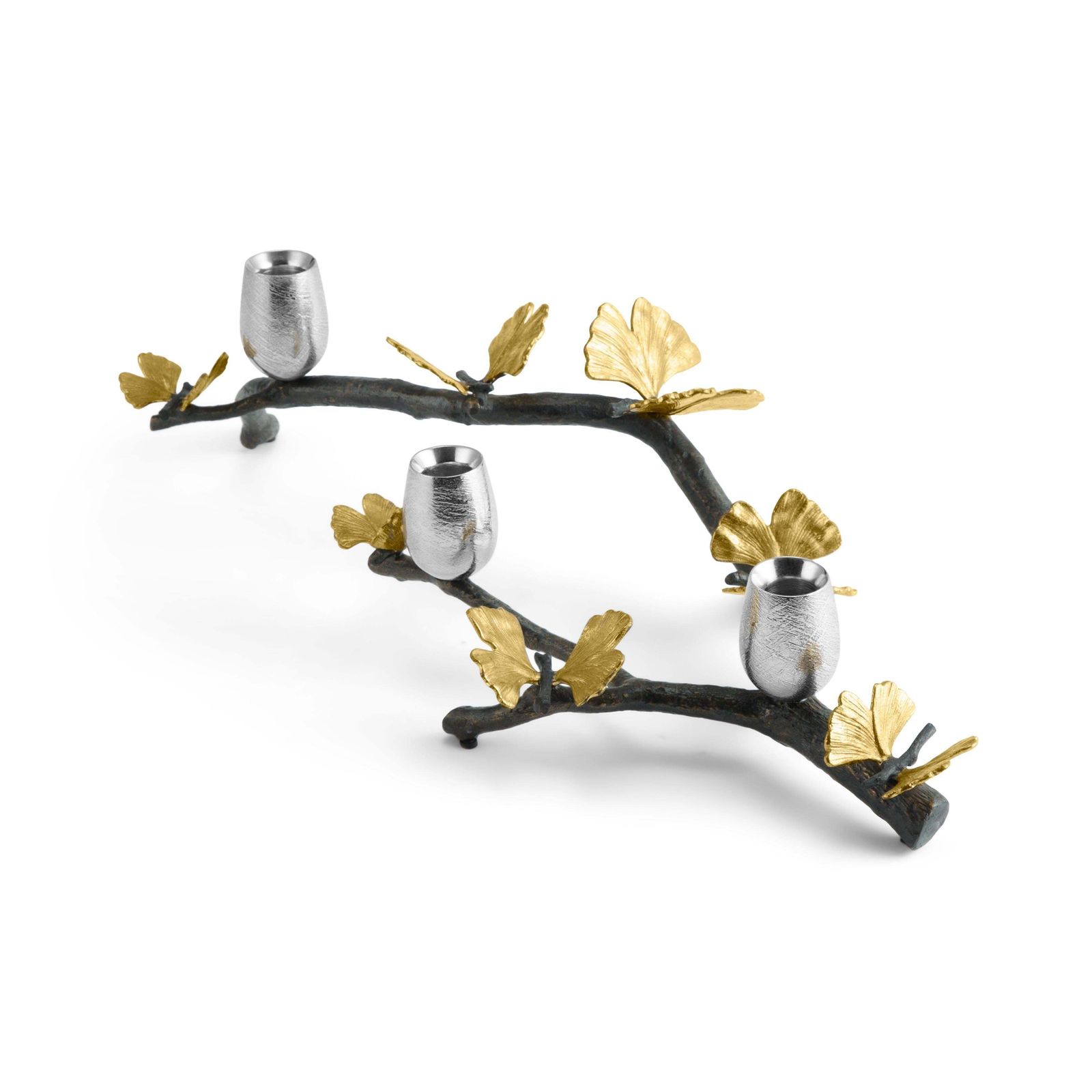 Butterfly Ginkgo Candlesticks, Long Model Made From Oxidised Nickel Plated Brass photo Home Decor