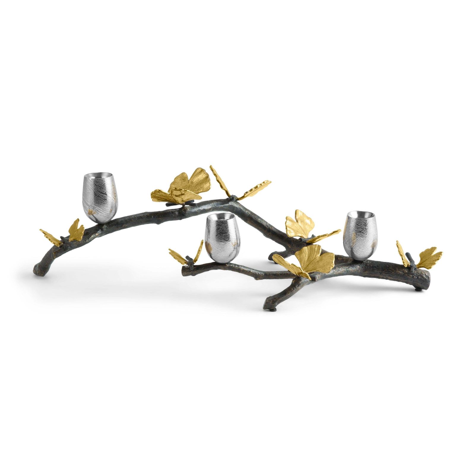 Butterfly Ginkgo Candlesticks, Long Model Made From Oxidised Nickel Plated Brass photo buy