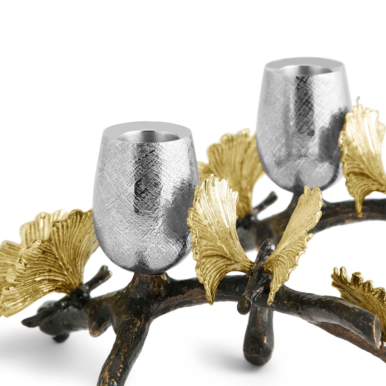 Pair Of Butterfly Ginkgo Candleholders   Made From Oxidised Nickel Plated Brass. photo for sale