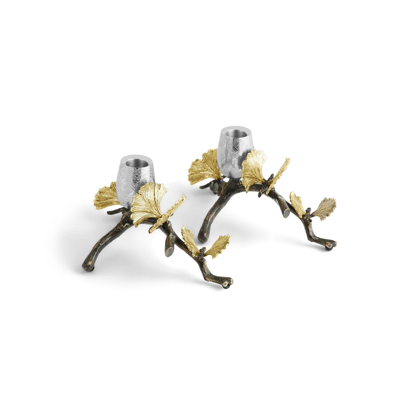 Pair Of Butterfly Ginkgo Candleholders   Made From Oxidised Nickel Plated Brass. photo Home Decor
