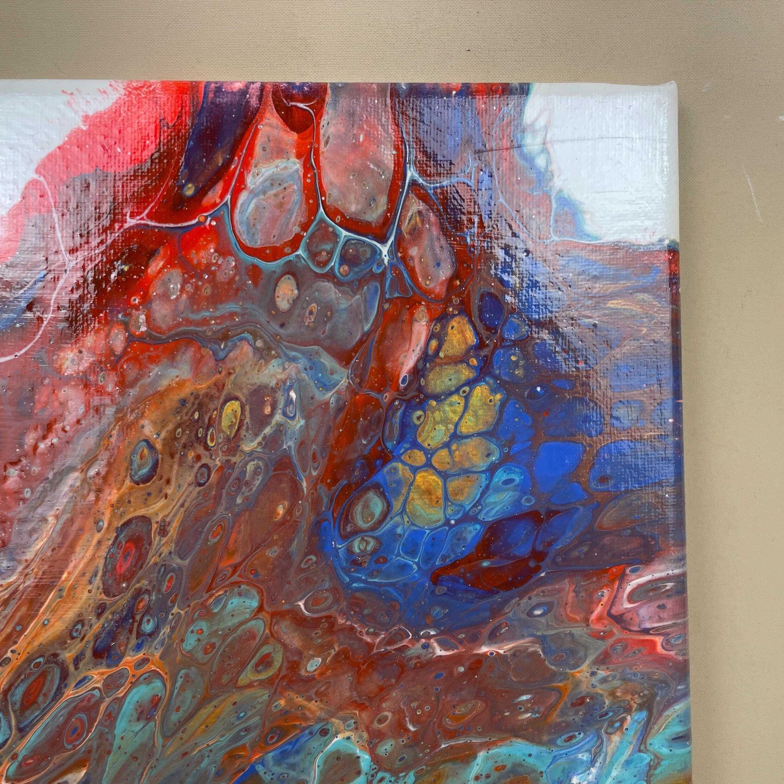 Vintage Marbled Painting Picture Original Artwork On Canvas Marble Pattern Wood Frame Painted Art Rectangle 31x22.7cm Wall Hanging Marbling photo vinterior