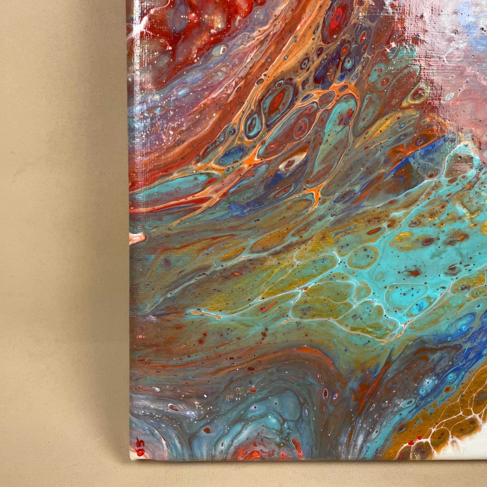 Vintage Marbled Painting Picture Original Artwork On Canvas Marble Pattern Wood Frame Painted Art Rectangle 31x22.7cm Wall Hanging Marbling photo buy