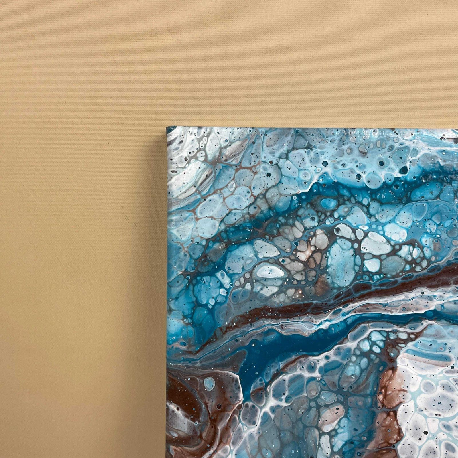 Vintage Marbled Painting Picture Original Artwork On Canvas Marble Pattern Wood Frame Painted Art Rectangle 31x22.7cm Wall Hanging Marbling photo Art