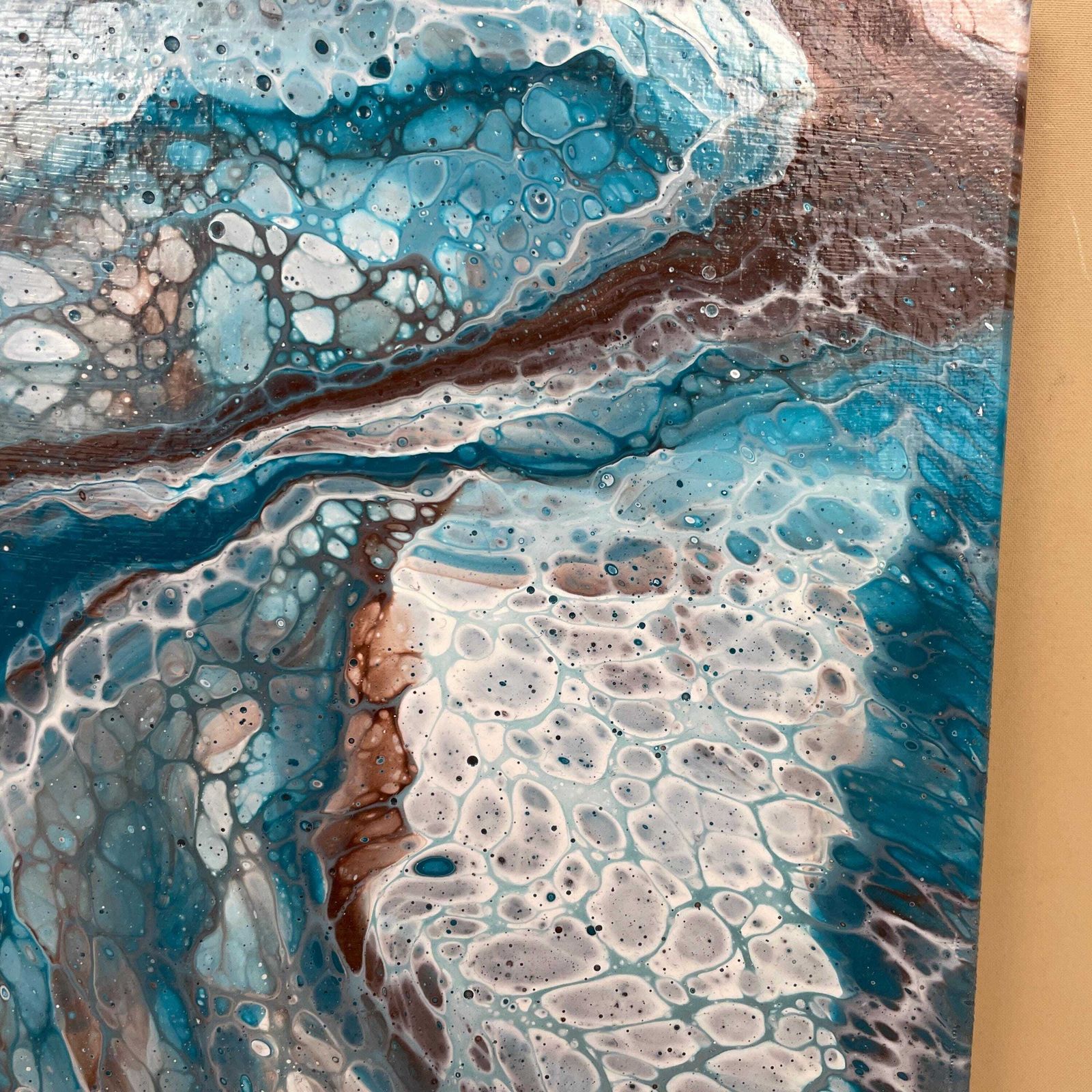 Vintage Marbled Painting Picture Original Artwork On Canvas Marble Pattern Wood Frame Painted Art Rectangle 31x22.7cm Wall Hanging Marbling photo 65.0