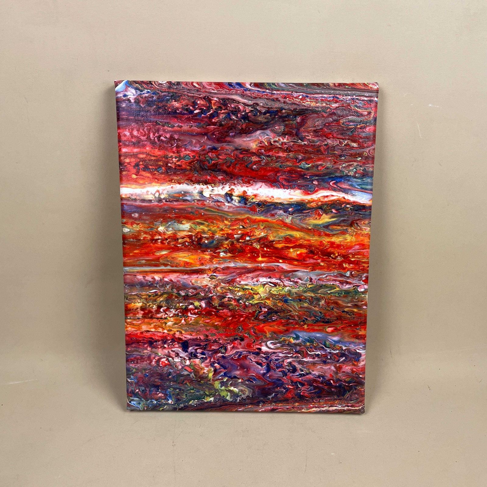 Vintage Marbled Painting Picture Original Artwork On Canvas Marble Pattern Wood Frame Painted Art Rectangle 31x22.7cm Wall Hanging Marbling