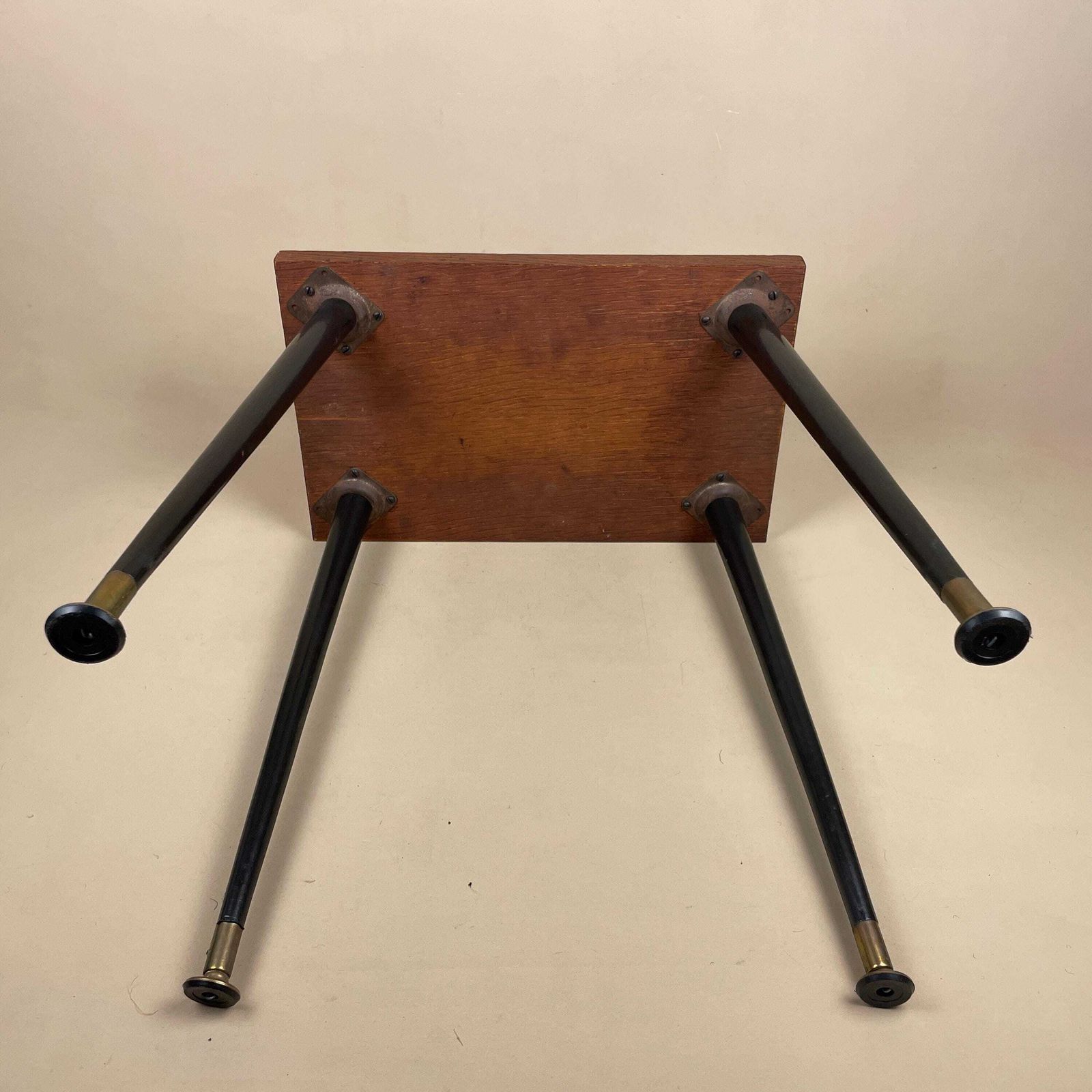 Vintage Retro Wooden Table Rectangle Wood Side Boho Coffee Living Room Retro Lounge Black Pin Legs Gold Edge Plywood Brown photo vintage