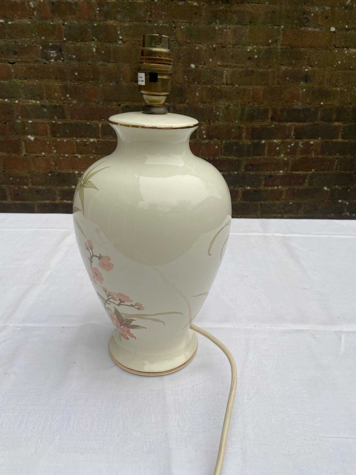 Vintage St Michael’s M&S Ceramic Table Lamp   Cream With Painted Leaves And Flowers   Working photo buy
