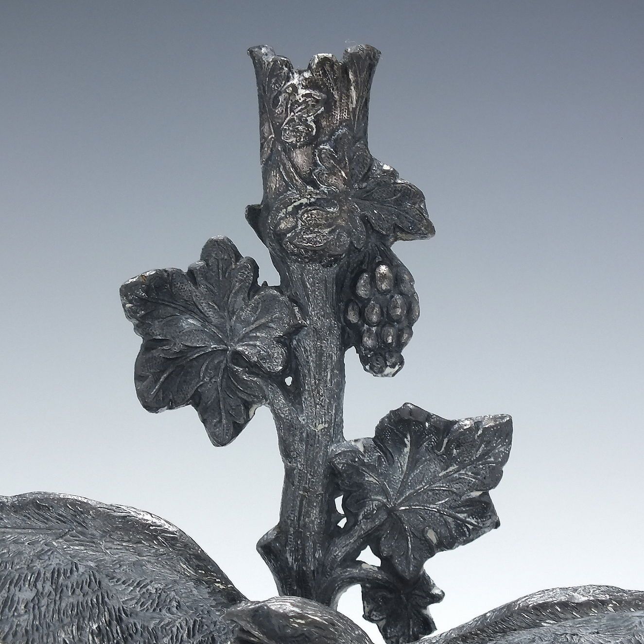 photo furniture Art Nouveau Glass Epergne In Eagle Pewter Stand C1890