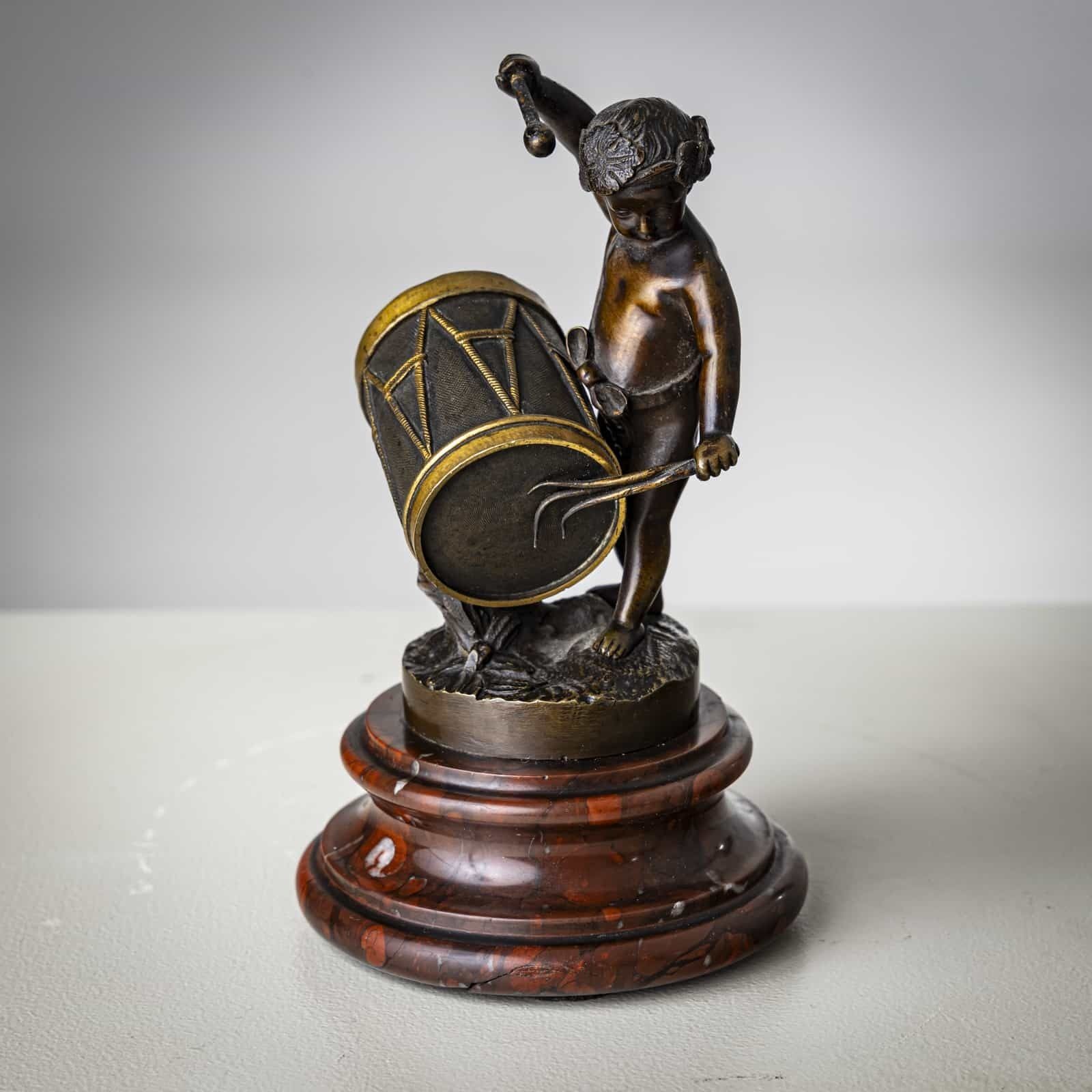 Small Bronze Sculpture Of A Drumming Child, Late 19th Century photo furniture