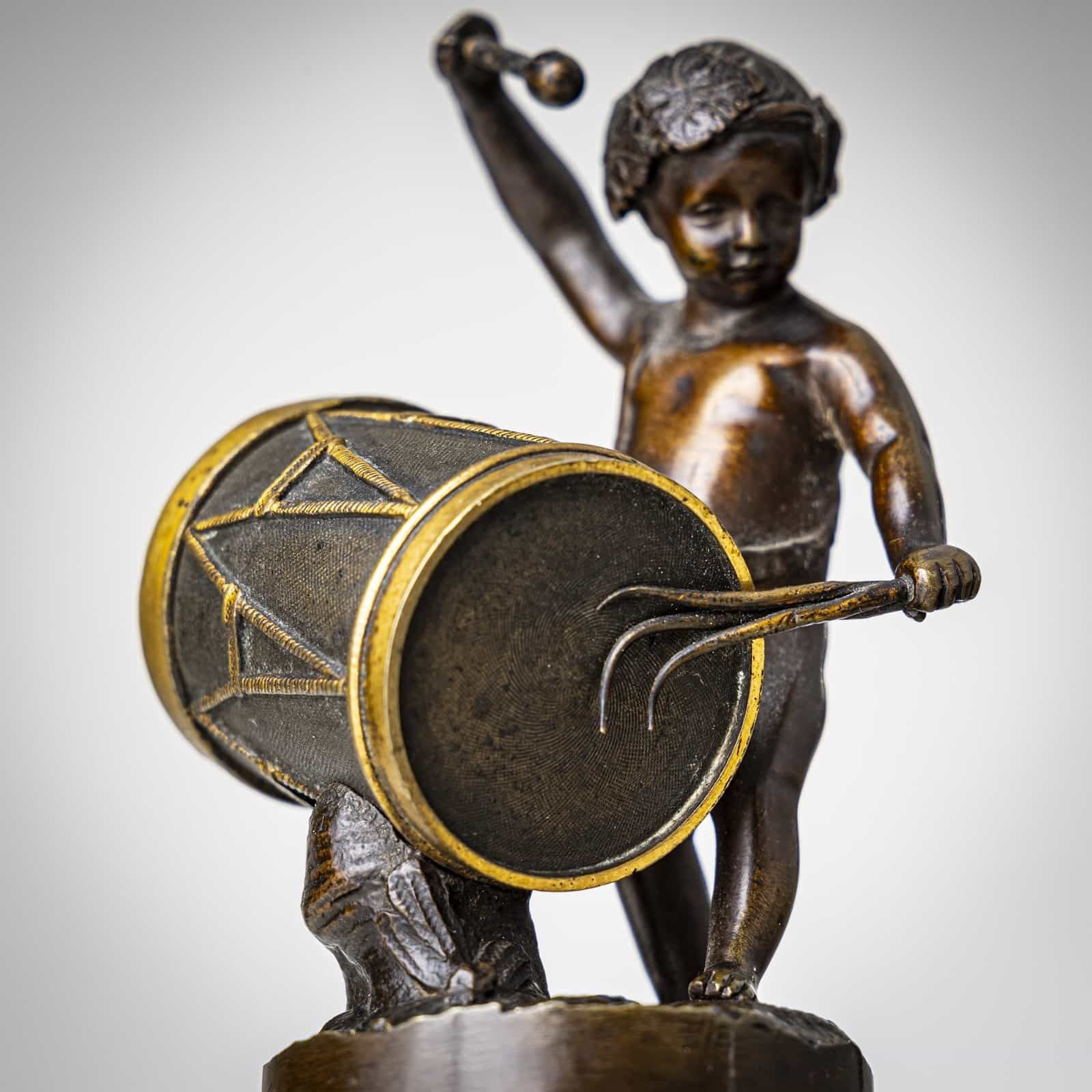 Small Bronze Sculpture Of A Drumming Child, Late 19th Century photo vinterior