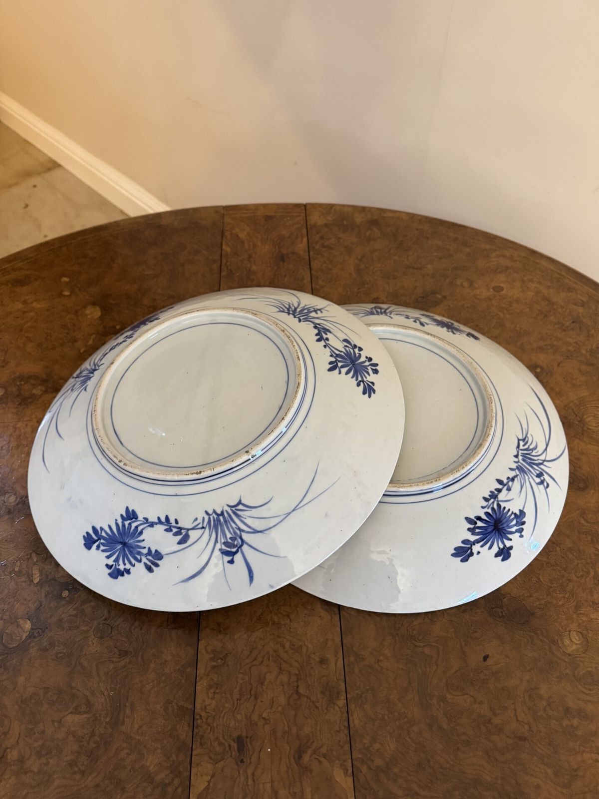 Stunning Quality Pair Of Antique Japanese Imari Blue And White Chargers photo furniture