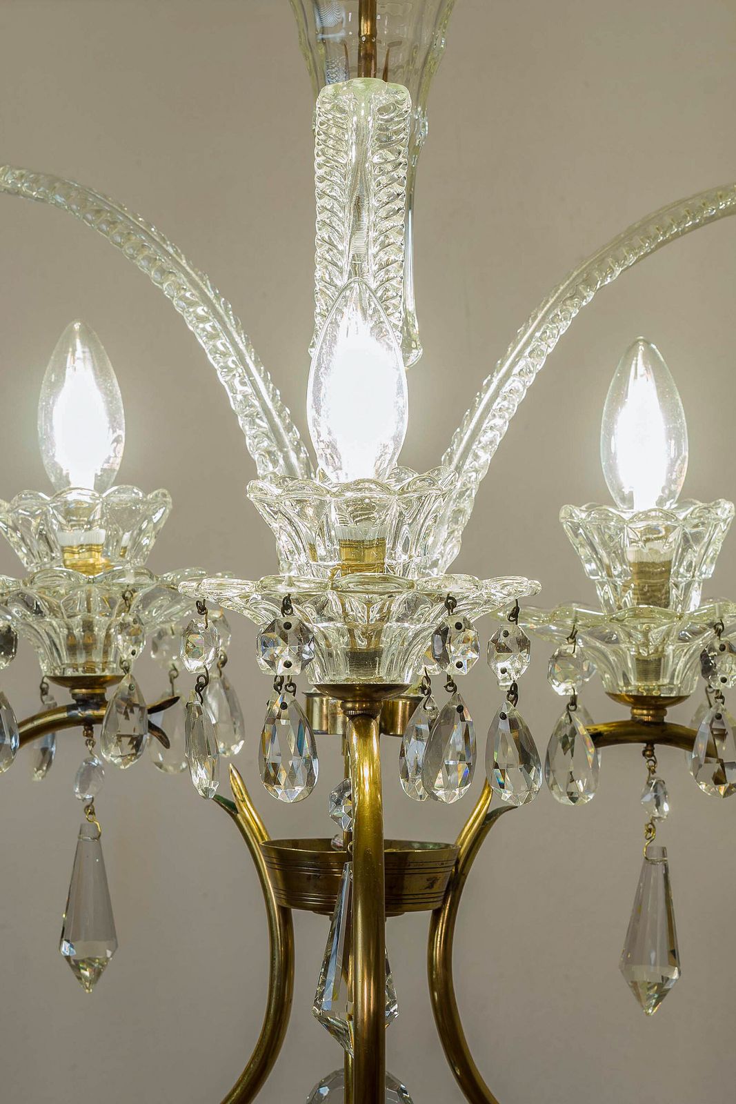 Mid Century 3 Light Murano Glass Chandelier   Vintage 1950s Elegance photo Lighting