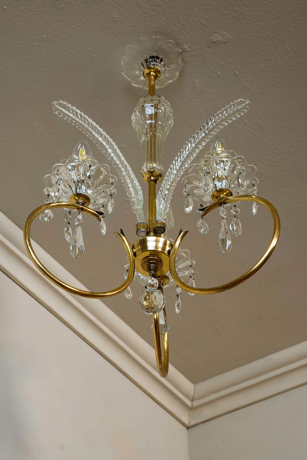 Mid Century 3 Light Murano Glass Chandelier   Vintage 1950s Elegance photo 970.0