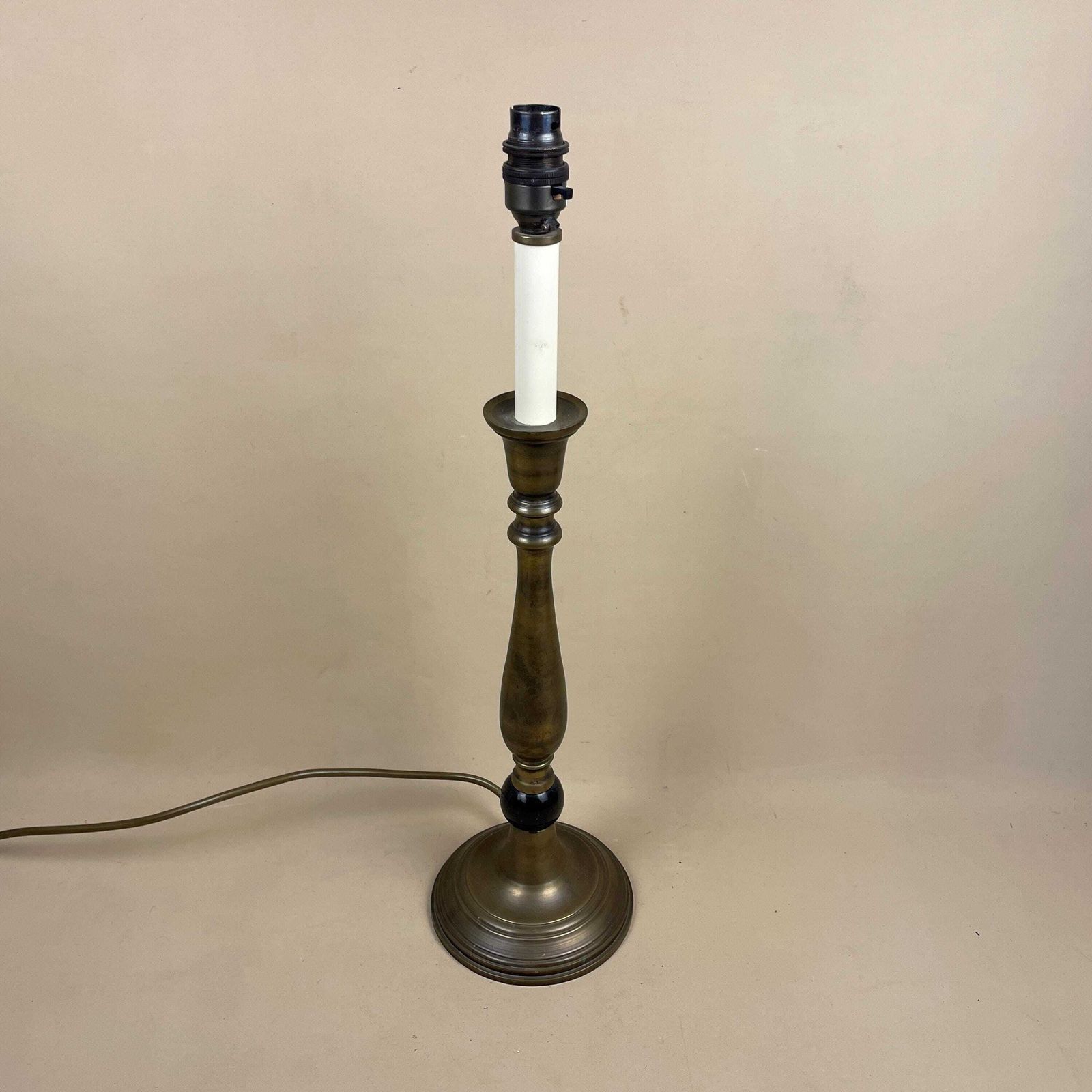 Antique Metal Gold Brass Lamp Light Bedside Side Table Candle Column Pillar Base Ornate Detail Medium Vintage Candlestick Candle Top