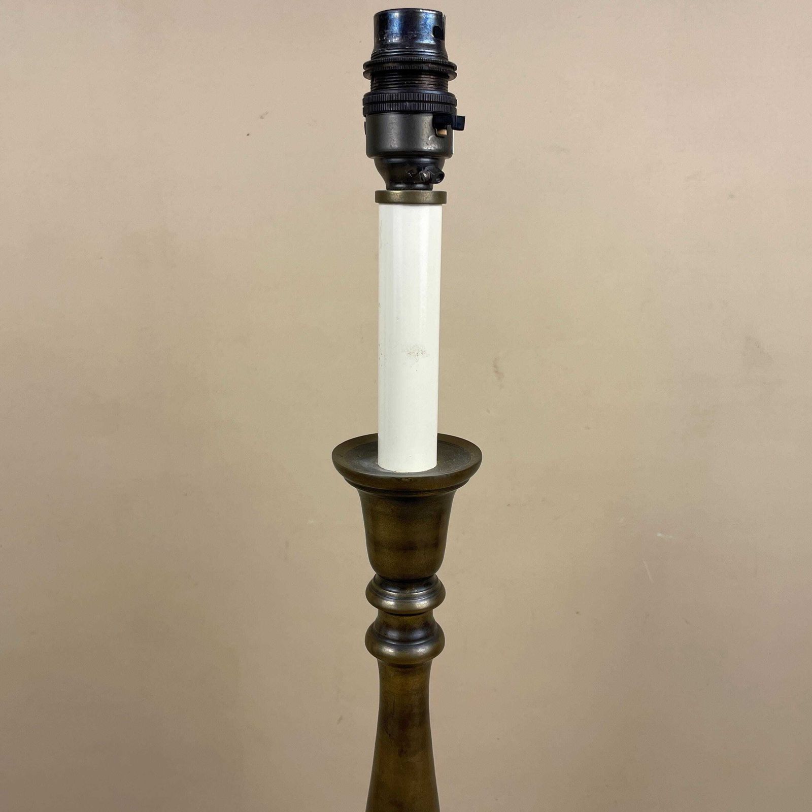 Antique Metal Gold Brass Lamp Light Bedside Side Table Candle Column Pillar Base Ornate Detail Medium Vintage Candlestick Candle Top photo for sale