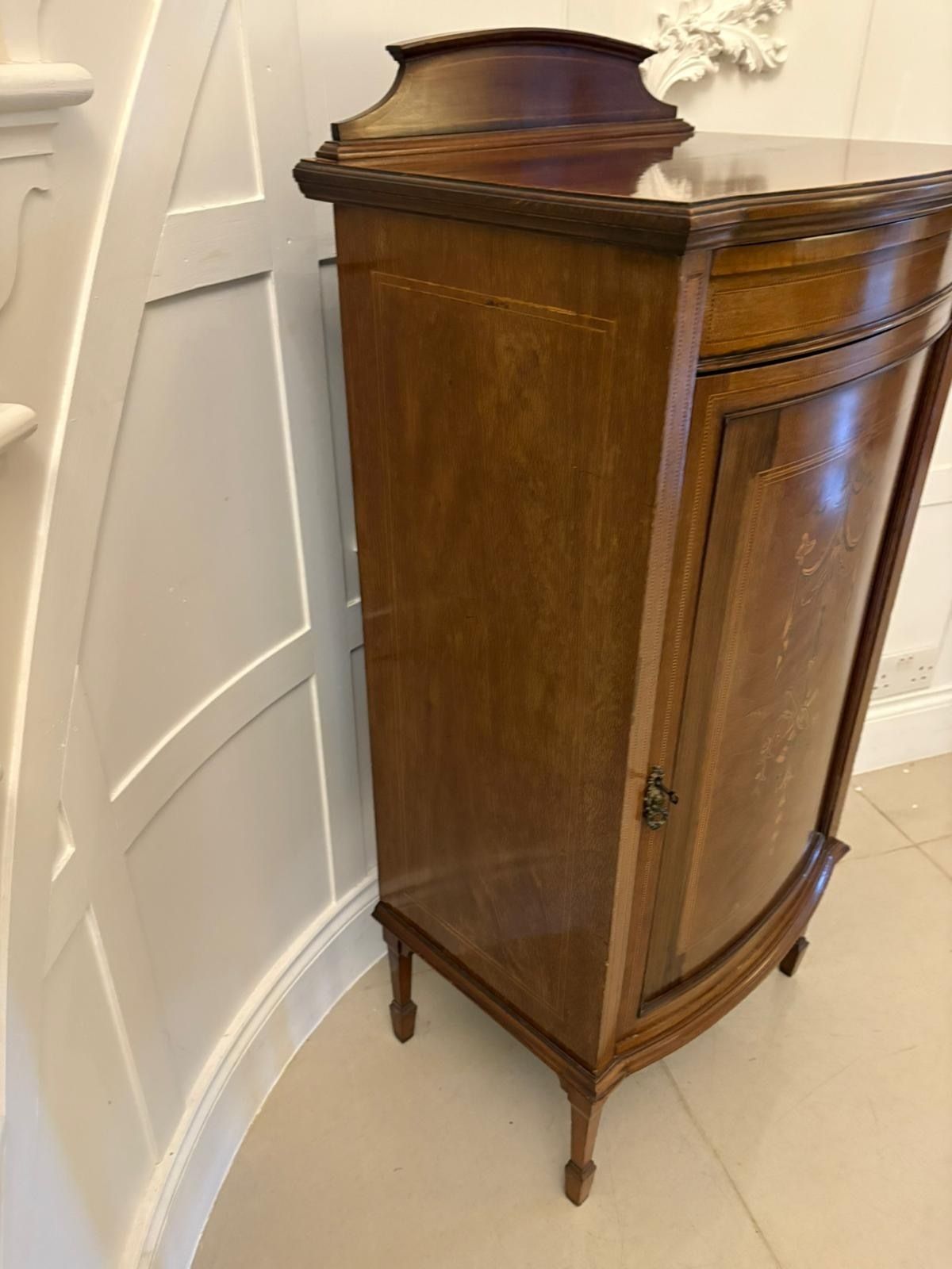 Superb Quality Antique Early 20th Century Mahogany Inlaid Bow Fronted Side Cabinet photo vinterior