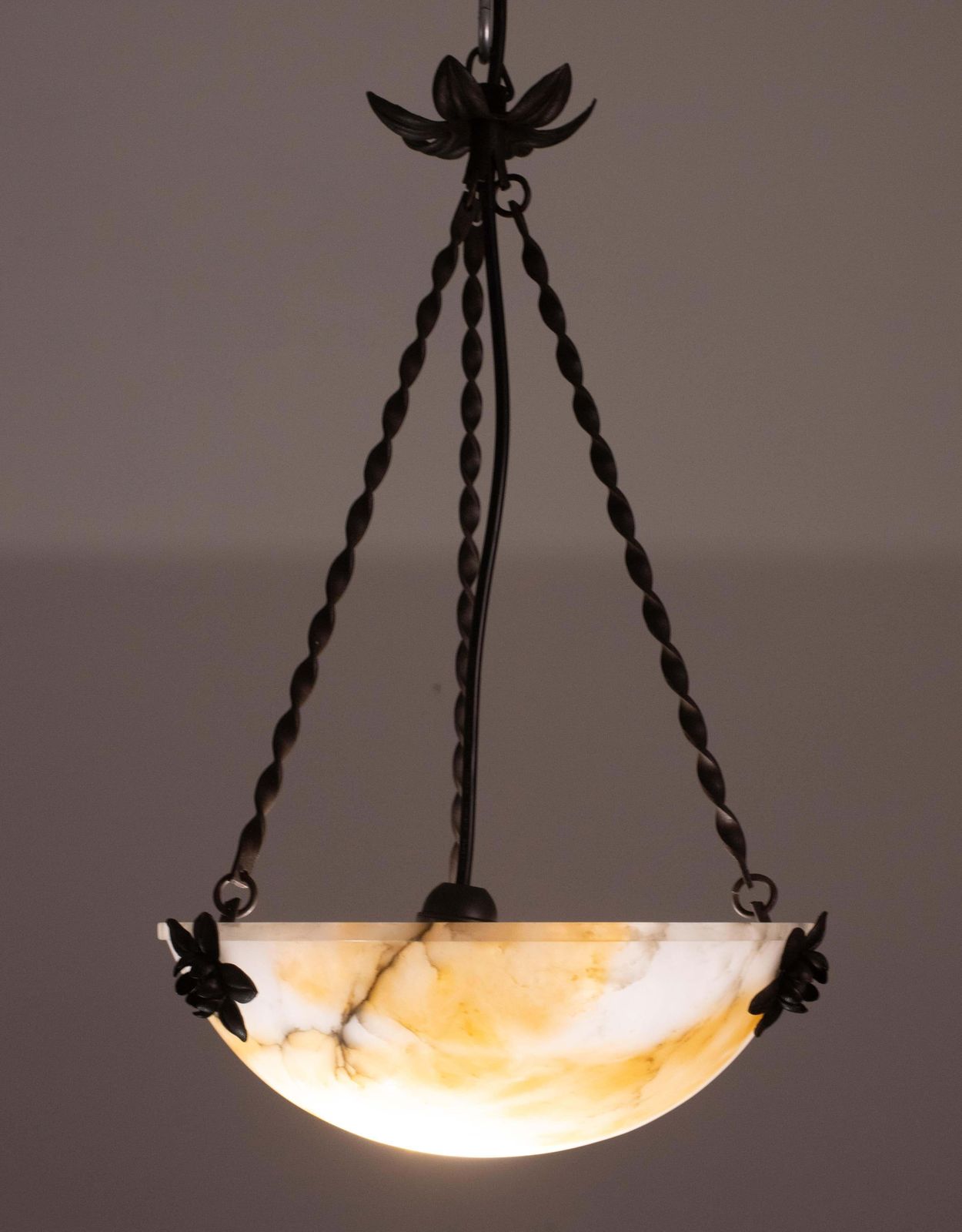 Great Design Art Decò Orange And White Alabaster Chandelier, 1950 photo buy