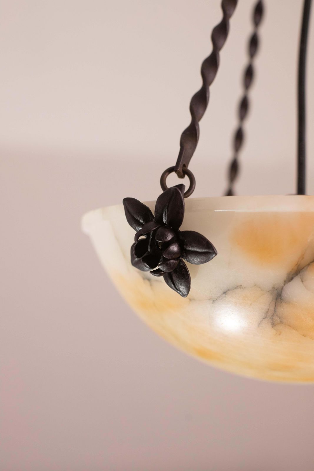 photo furniture Great Design Art Decò Orange And White Alabaster Chandelier, 1950