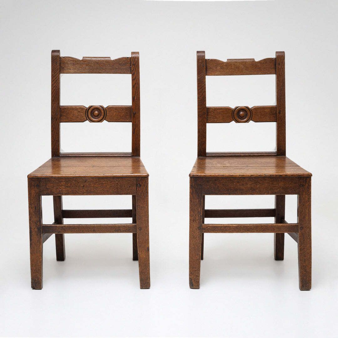 Stel Van Twee Georgian Eetkamerstoelen In Eiken, Eind 18e Eeuw